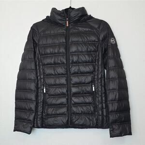 MICHAEL KORS Black Packable Down Fill Puffer Jacket Pockets Lightweight Size S